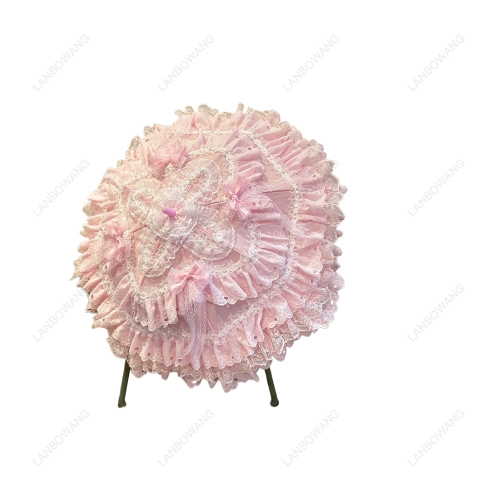 Photography Wedding - Handmade Pink Floral Heart Lace Parasol