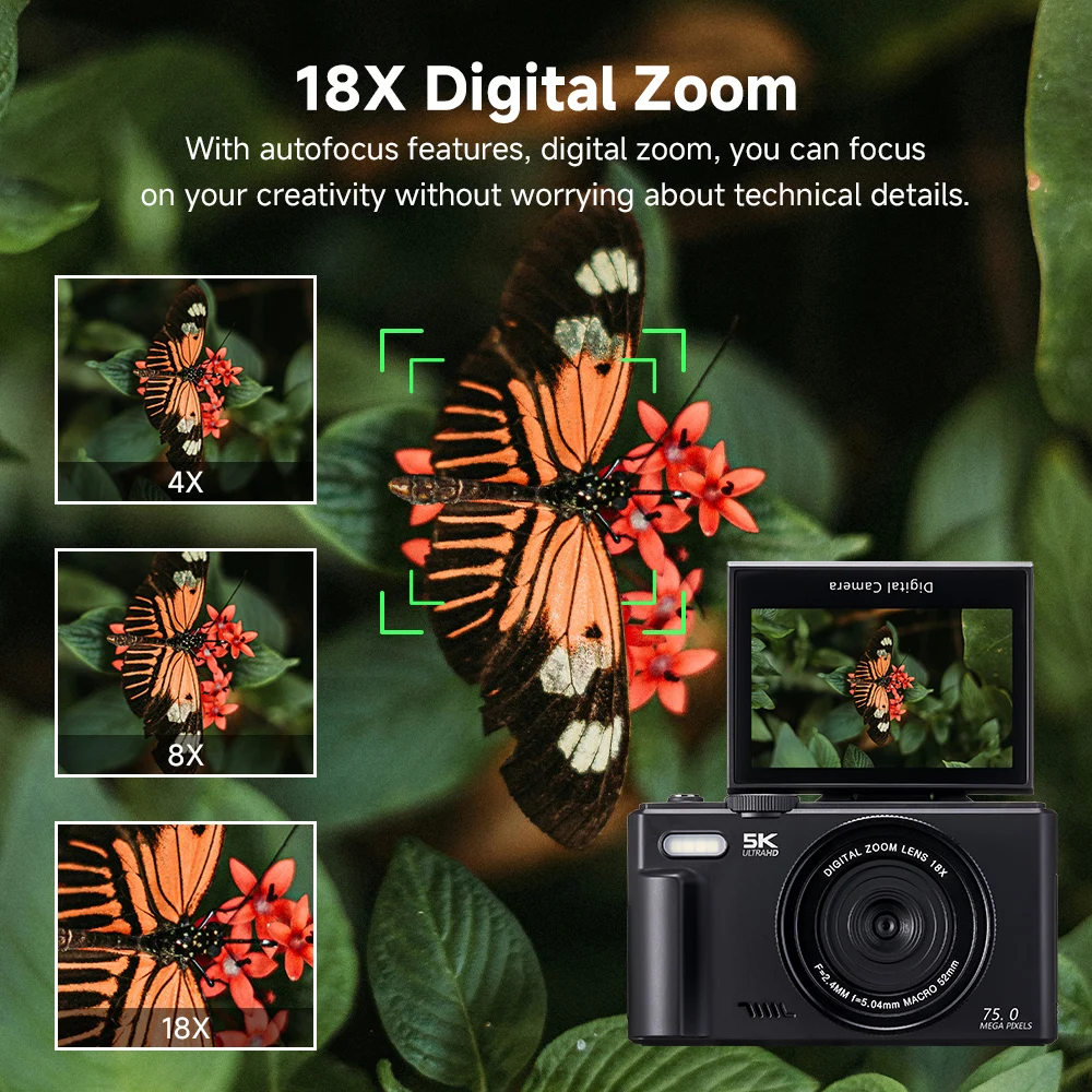 75MP Digital Camera 180° Flip  - Photography Nature Images recension och pris